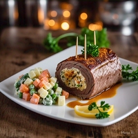 Matambre arrollado casero con ensalada rusa